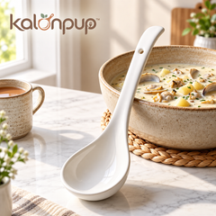 kalonpup™ Tableware Accents Series – Long-Handled Ceramic Soup Spoon and Ladle