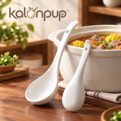 kalonpup™ Tableware Accents Series – Long-Handled Ceramic Soup Spoon and Ladle