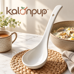 kalonpup™ Tableware Accents Series – Long-Handled Ceramic Soup Spoon and Ladle