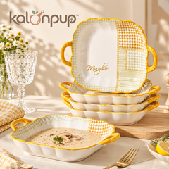 kalonpup™ Oven-to-Table Series – Square Ceramic Baking Dish with Double Handles