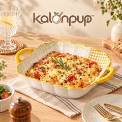 kalonpup™ Oven-to-Table Series – Square Ceramic Baking Dish with Double Handles