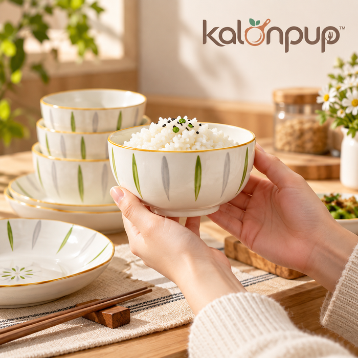 kalonpup™ Artisan Dining Series – Nordic Hand-Painted Ceramic Bowl and Plate Set
