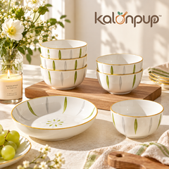 kalonpup™ Artisan Dining Series – Nordic Hand-Painted Ceramic Bowl and Plate Set