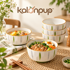 kalonpup™ Artisan Dining Series – Nordic Hand-Painted Ceramic Bowl and Plate Set