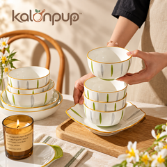 kalonpup™ Artisan Dining Series – Nordic Hand-Painted Ceramic Bowl and Plate Set