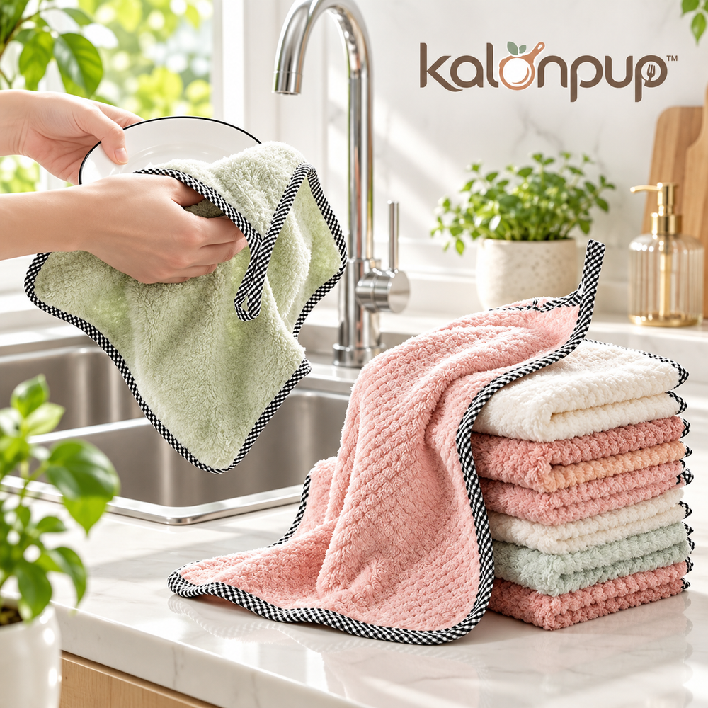 kalonpup™ Home Comfort Series – Ultra-Absorbent Coral Fleece Hanging Dish Towel