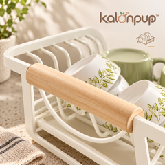 kalonpup™ Countertop Organization Series – Modern Metal Dish Drying Rack with Wood Handle