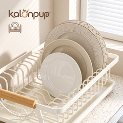 kalonpup™ Countertop Organization Series – Modern Metal Dish Drying Rack with Wood Handle